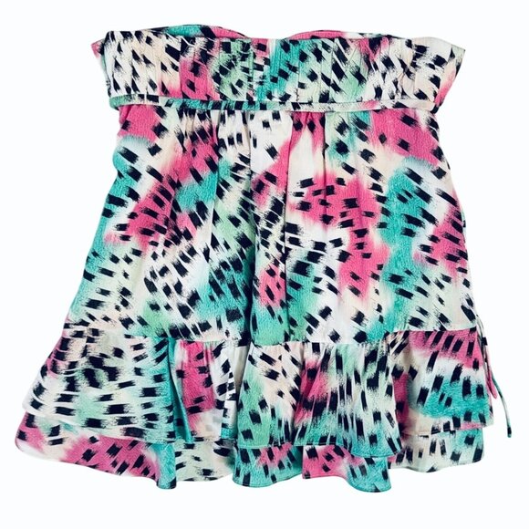 IRO Paris Womens Silk Louzia‎ Ruffle Mini Skirt Sz FR 34/ US 2 Pink Green Party - Picture 6 of 13